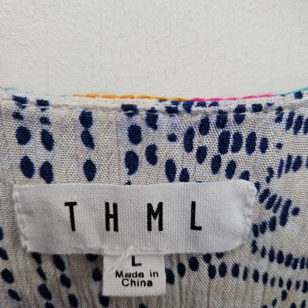 Anthropology THML Tank Top Blue & White Embroidered Size L - Picture 3 of 6